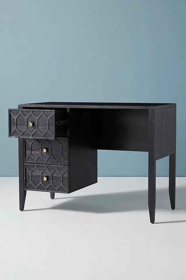 Hand Carved Textured Trellis Work Desk - Solid Wood Laptop Desk for Home Office, Study & Workspace - Ergonomic Computer Writing Table for Remote Work & Online Classes