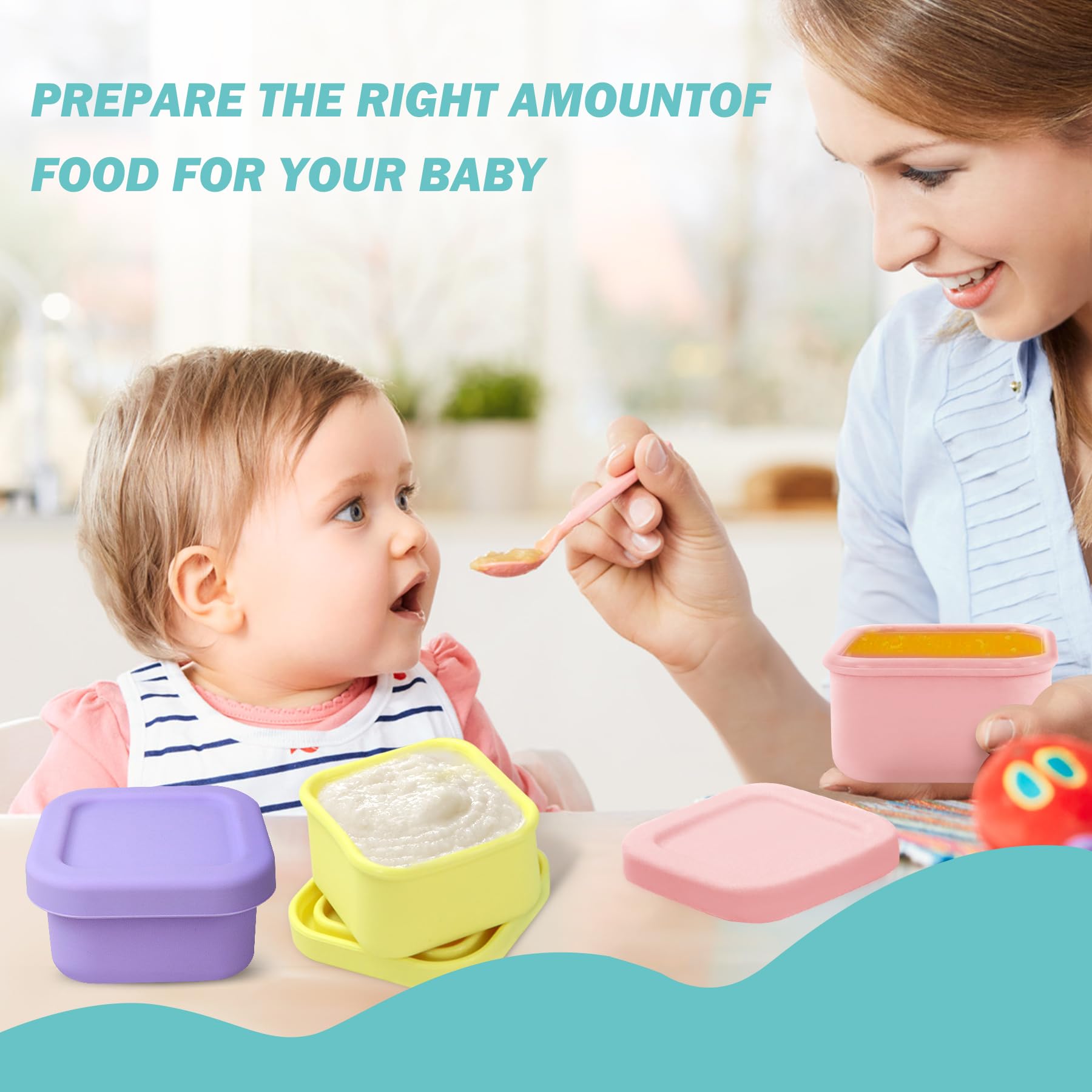 Finorder 6-Pack 100% Silicone Baby Food Storage Containers - 3.5 oz Leakproof & Airtight Snack Cubes - Microwave, Freezer Safe for Infant Puree & Homemade Meals - Perfect for Daycare, Travel & Meal Prep