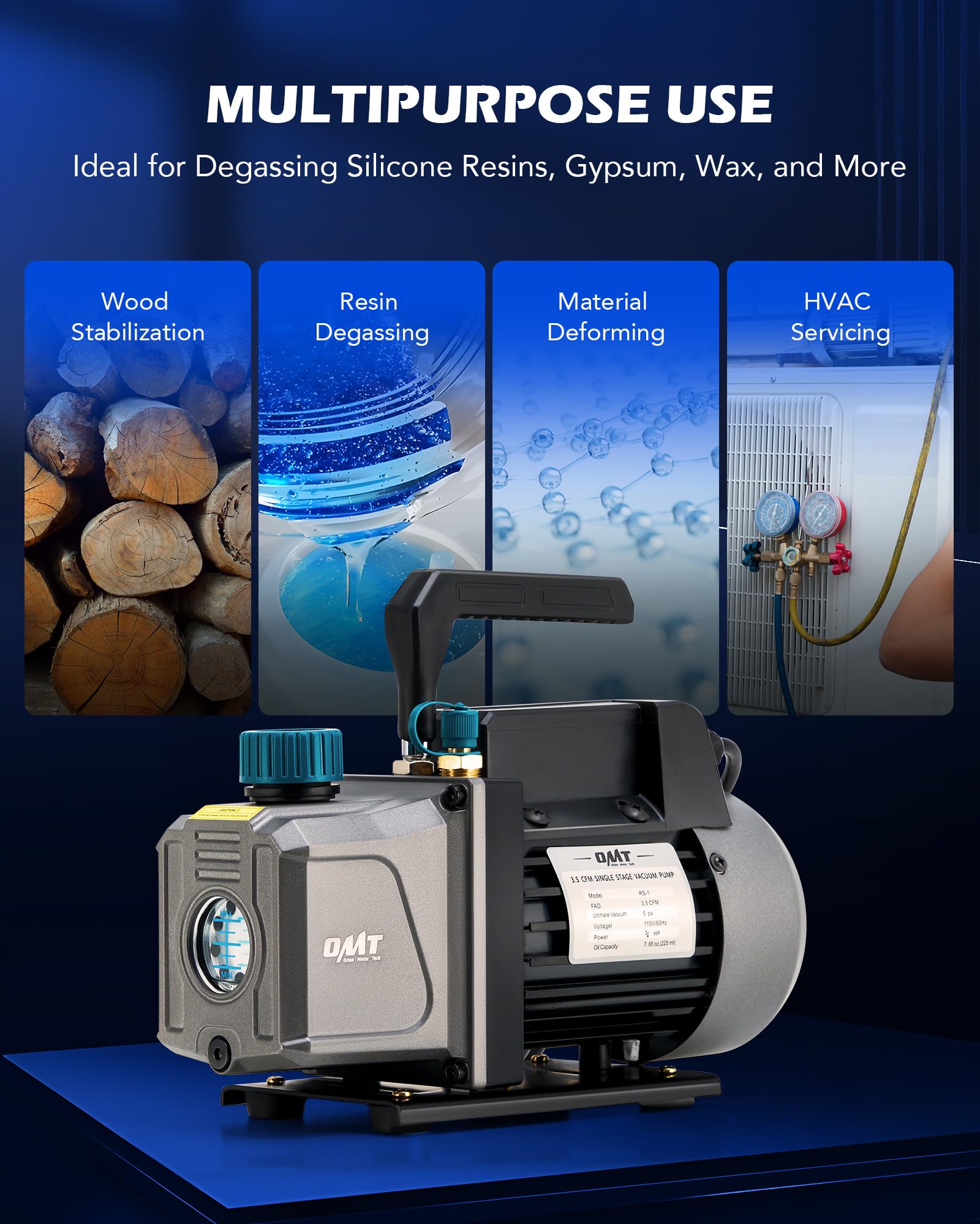 Orion Motor Tech 1.5 Gallon Vacuum Chamber Kit with 3.5 CFM Pump, Tempered Glass Lid & 5ft Hose - Professional Vacuum Degassing System for Wood Stabilization, Silicone Resin Casting, Epoxy Bubbles Removal - Ideal for DIY Crafts, Jewelry Making & Industrial Applications