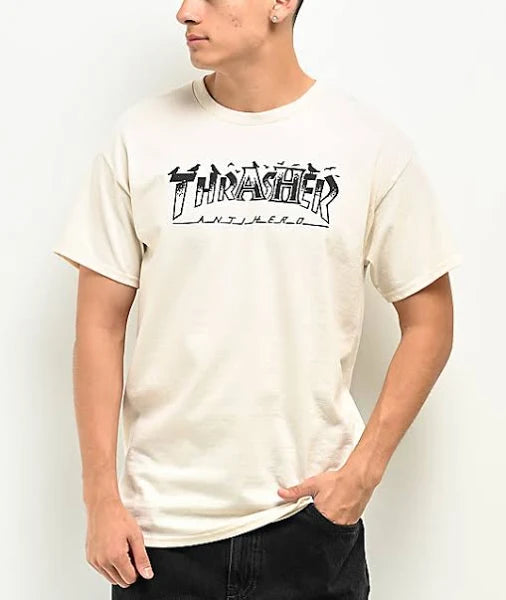 Thrasher x Anti Hero Pigeon Graphic T-Shirt - Natural Cotton Tee for Skateboarding & Streetwear Fashion