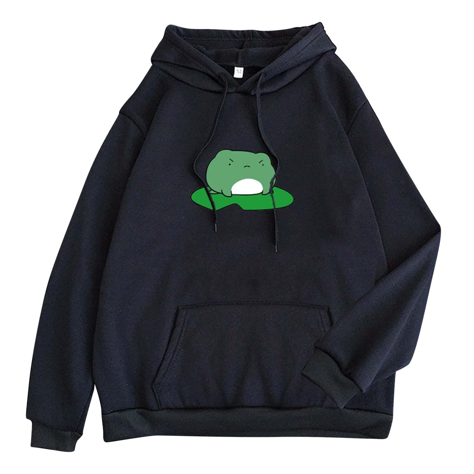 Women's Cute Skateboarding Frog Print Long Sleeve Hoodie Pullover - Plus Size Oversized Sweatshirt for Casual Wear, Street Style & Winter Fashion
