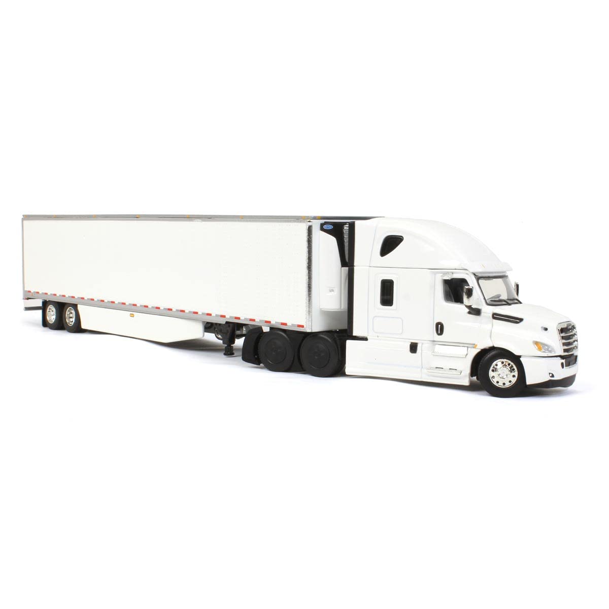 First Gear DCP Freightliner 2018 Cascadia High-Roof Sleeper Truck & 53' Utility Trailer with Reefer Unit, Skirts, and Carrier Refrigeration System - Perfect for Long-Haul Trucking and Refrigerated Transport