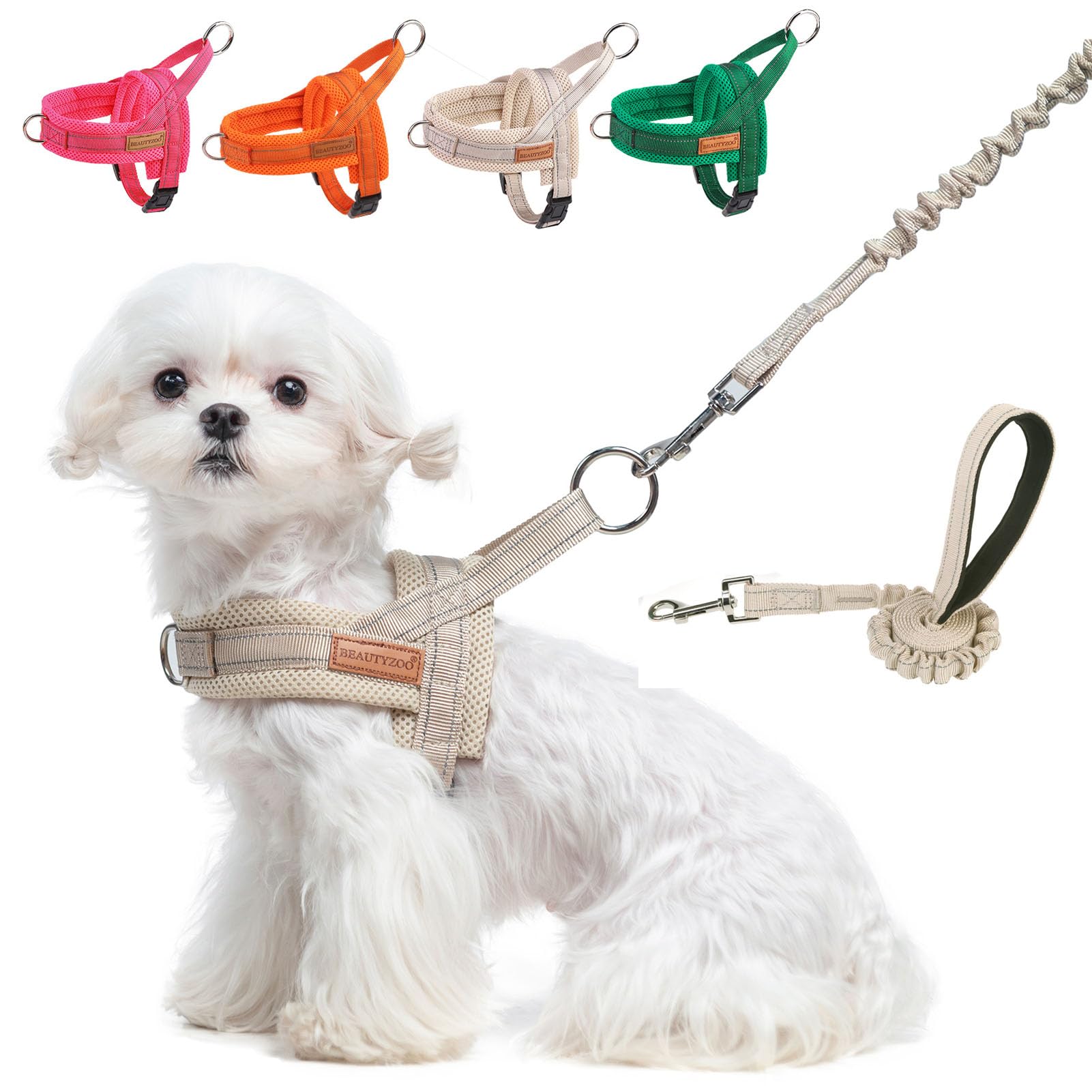 BEAUTYZOO No Pull Dog Harness and Leash Set for Small Dogs 6-12 lbs - Soft Escape Proof Puppy Vest Harness with Handle, Reflective Lightweight Step in Harness for Girl & Boy Dogs (Beige XS) - Perfect for Walking, Training, and Outdoor Adventures
