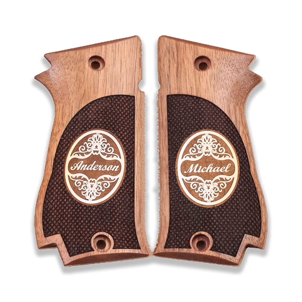 Premium Walnut Silver Handgun Grip Compatible with SAR Arms K2 45 & K2 45 C - Perfect for Enhanced Comfort & Control in Shooting Sports & Self-Defense