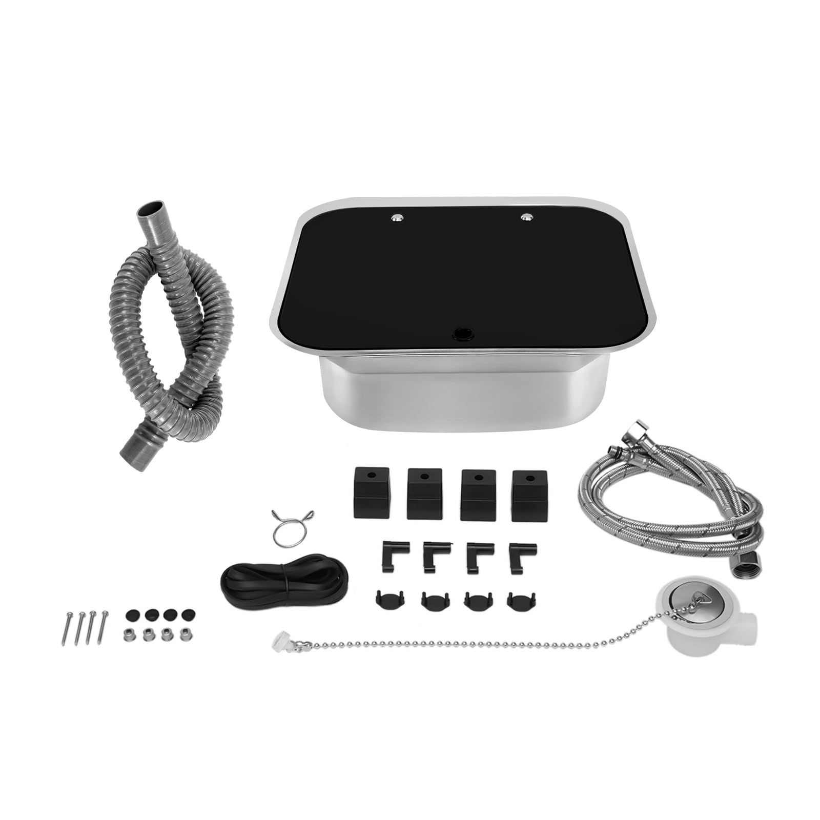 Stainless Steel RV Kitchen Sink with Folding Faucet & Lid - 5.9