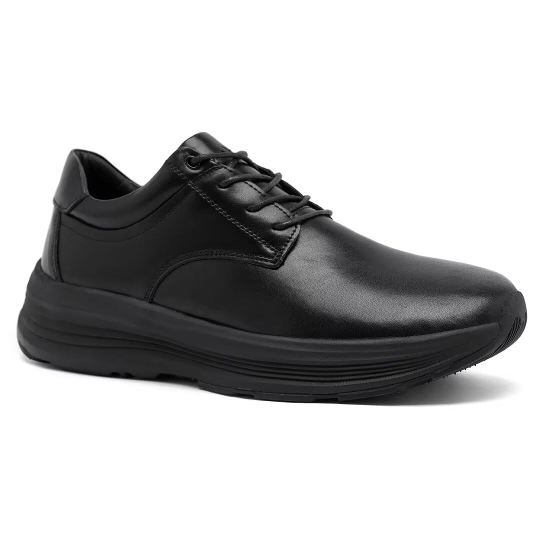 OrthoComfoot Men's Orthopedic Leather Dress Shoes - Arch Support Oxfords for Plantar Fasciitis & Heel Pain Relief - Comfortable Business & Casual Walking Shoes for Work, Travel & Daily Wear