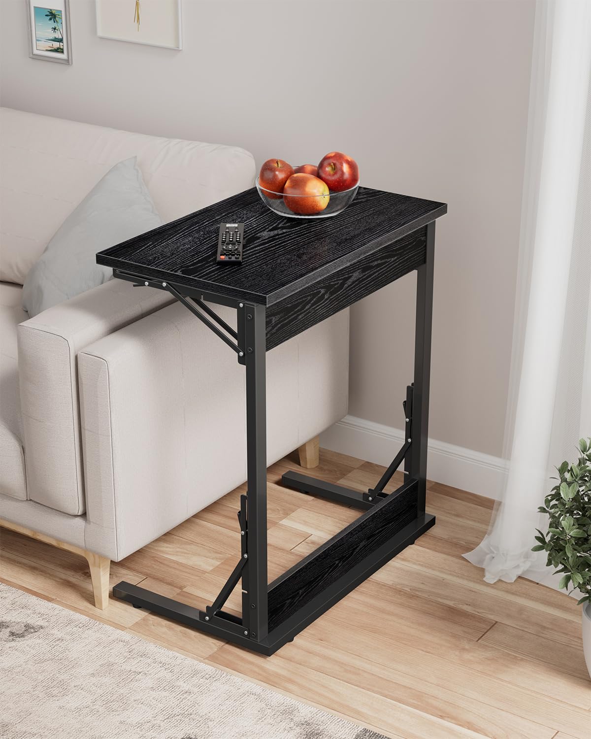 Tatub Folding TV Tray Table Set of 2 - 24 Inch Wide C-Shaped End Tables for Couches, Small Sofa-Side Laptop Desk with Sturdy Metal Frame - Perfect for Living Room, Bedroom, Office & Dorm Use - Dark Black