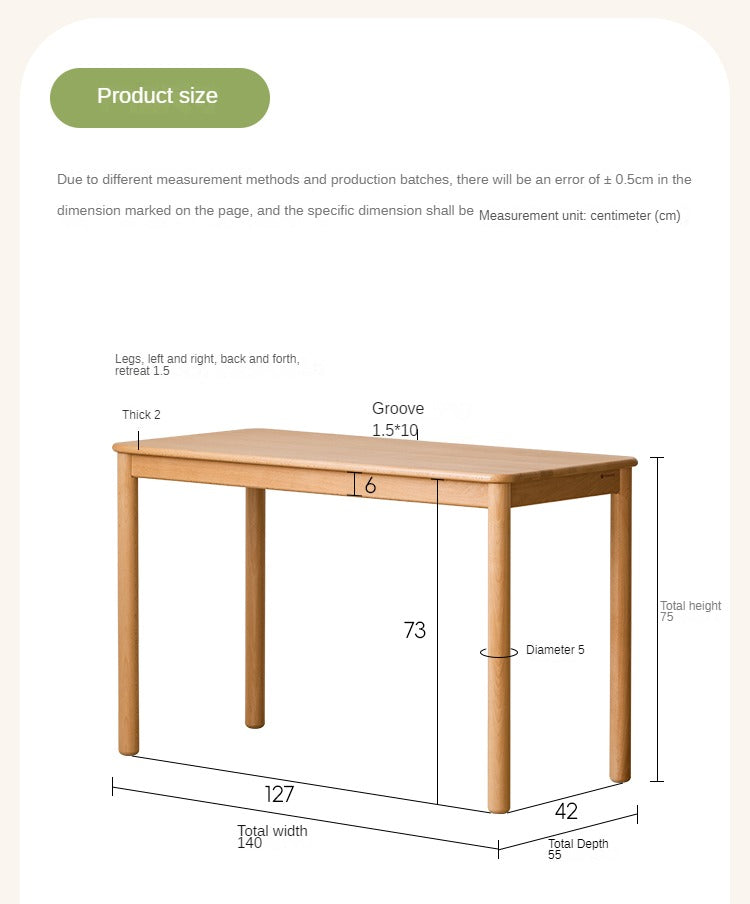 Solid Wood Kids Writing Desk - Beech & Oak Study Table for Children - Perfect for Homework, Drawing & Crafting in Bedroom or Study Room