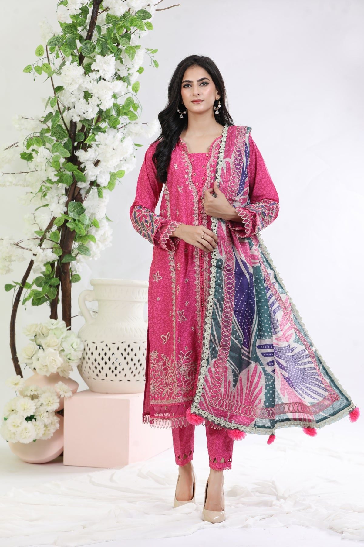 Bright Fuchsia 3 Piece Suit for Women - Jazmin Elegant Blazer, Pants & Skirt Set - Office Wear, Business Attire & Special Occasions