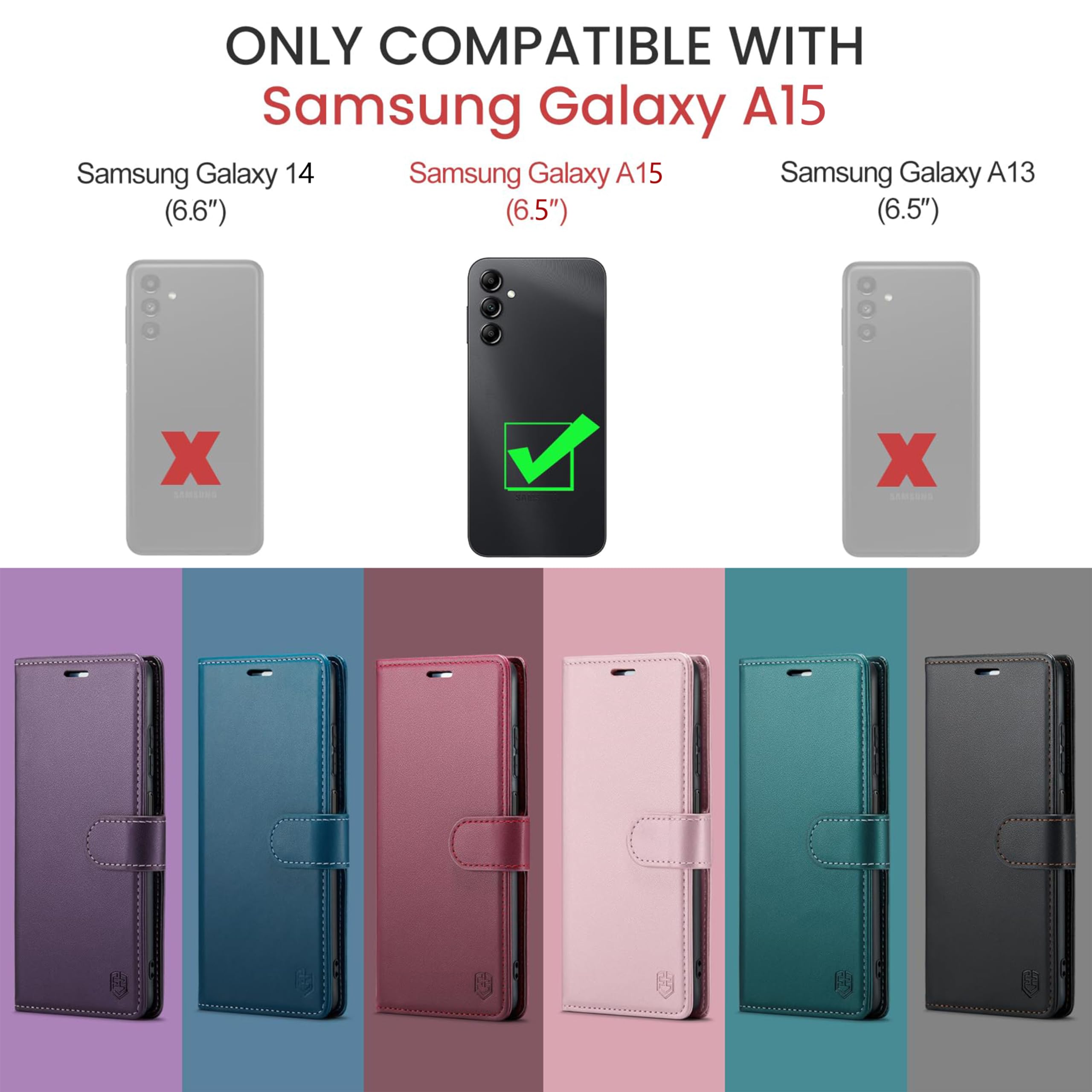 Samsung Galaxy A15 5G Wallet Case with RFID Blocking & Credit Card Slots - PU Leather Folio Flip Cover with Kickstand | Shockproof Protective Phone Case for Men & Women | Perfect for Work, Travel & Daily Use (Purple)