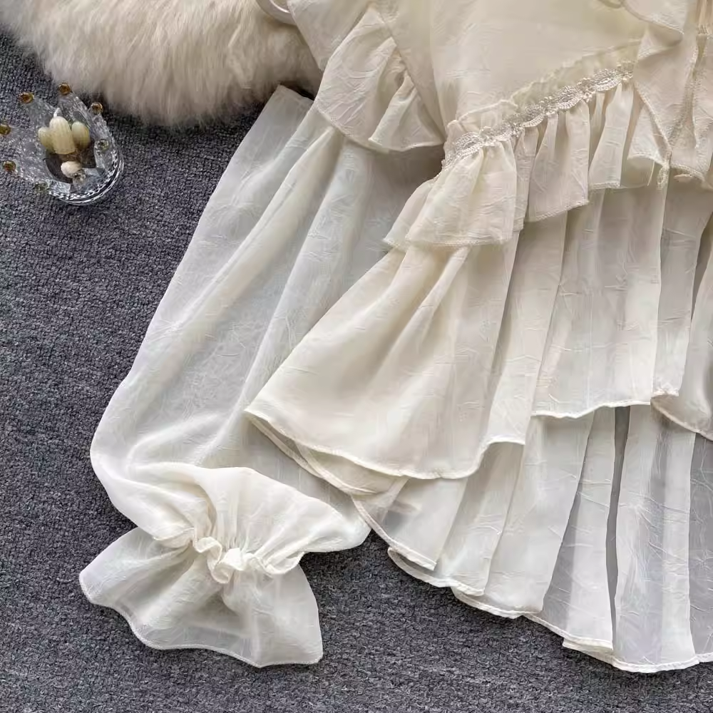 Stylish Irregular Ruffle Shirt with Bell Sleeves - Fairy Top 1067 for Women | Boho Chic Blouse for Casual Wear, Date Night & Festival Outfits
