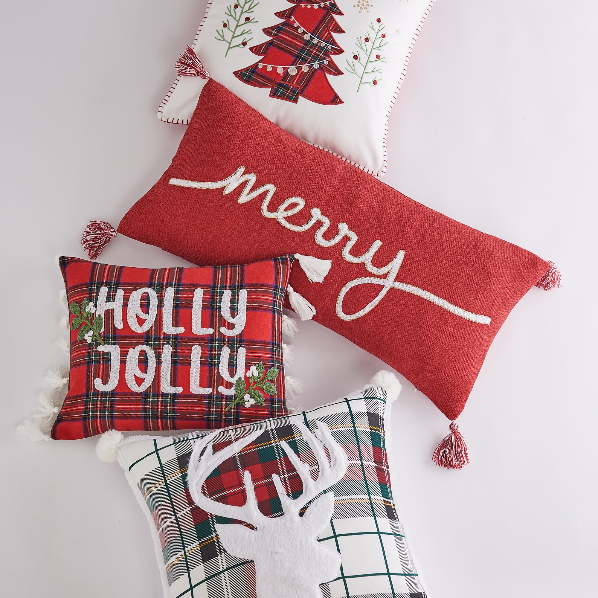 Stylish Spencer Plaid Merry Embroidered Throw Pillow - Perfect for Christmas Decor, Sofa & Bedroom Accent