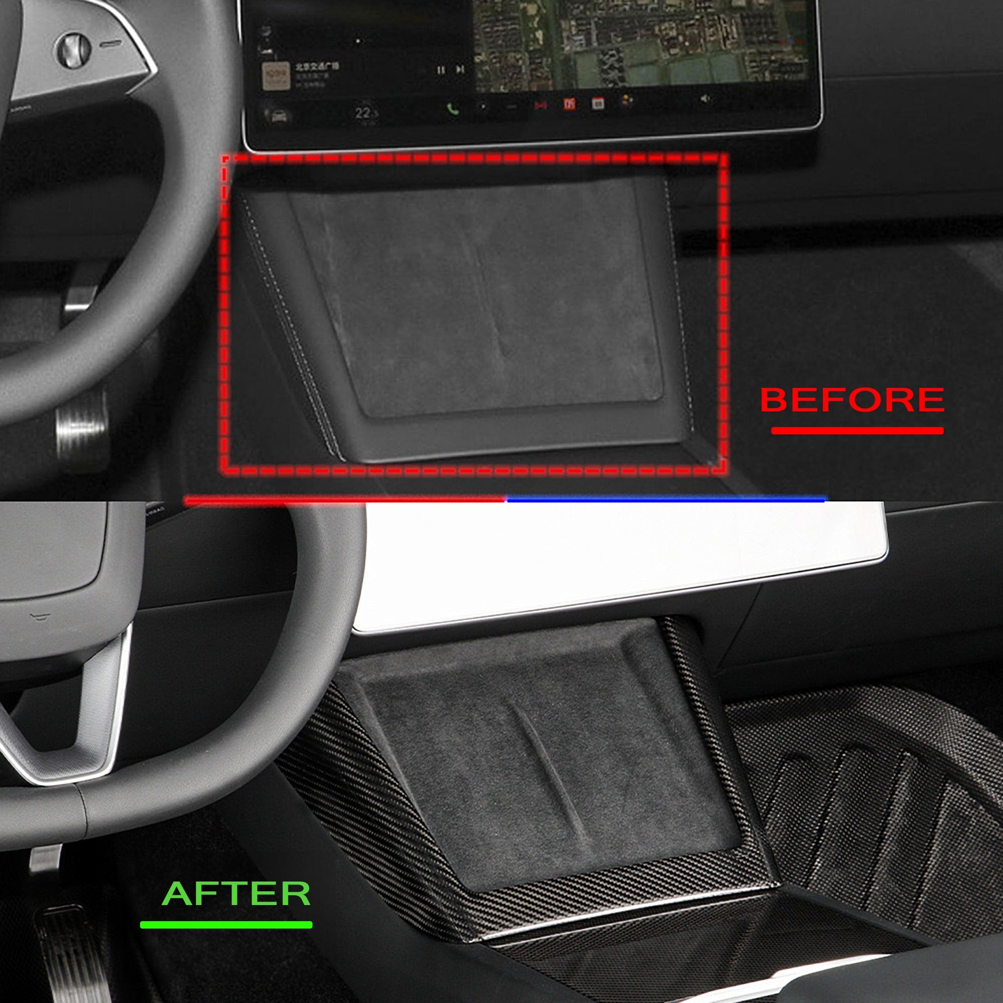Premium Real Carbon Fiber Charging Pad Frame for Tesla Model Y 2025+ (Juniper) - Glossy & Matte Finish Interior Upgrade | Wireless Charging Accessory for Enhanced Car Aesthetics & Convenience