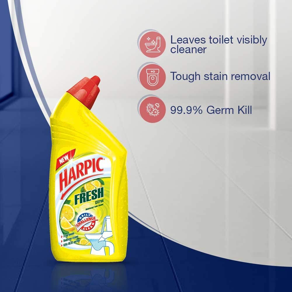 Harpic Fresh Citrus Disinfectant Toilet Cleaner Liquid - 500ml | Kills 99.9% Germs & Bacteria | Bathroom, Toilet & Sink Cleaning | Fresh Citrus Scent