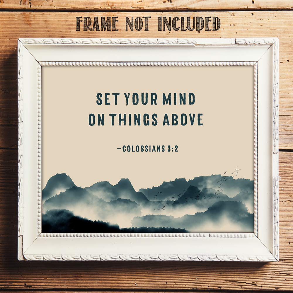 TJ Originals - Colossians 3:2 Bible Verse Wall Art Print, Christian Scripture Home Decor, 11x14 Inspirational Poster Gift for Family & Friends - Perfect for Living Room, Bedroom & Church Decor (Misty Mountain)