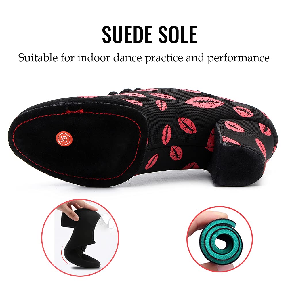Professional Women's Ballroom Dance Shoes - Canvas Closed-Toe Salsa Shoes with Low Heel for Practice & Performance | Perfect for Latin, Swing & Social Dancing