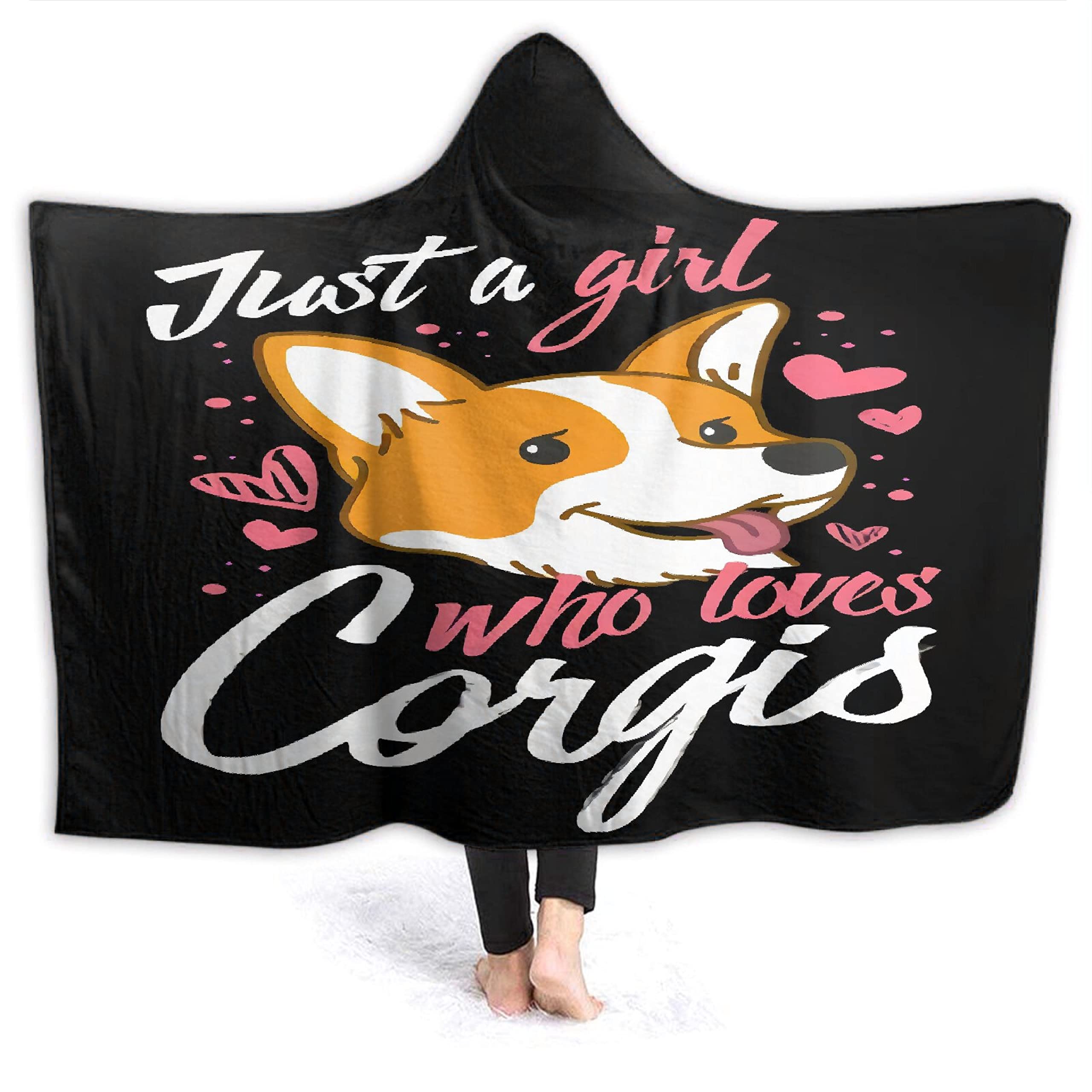Corgi Lover Hooded Blanket - Soft Flannel Wearable Poncho for Pet Lovers, Perfect for Bed, Sofa & Travel