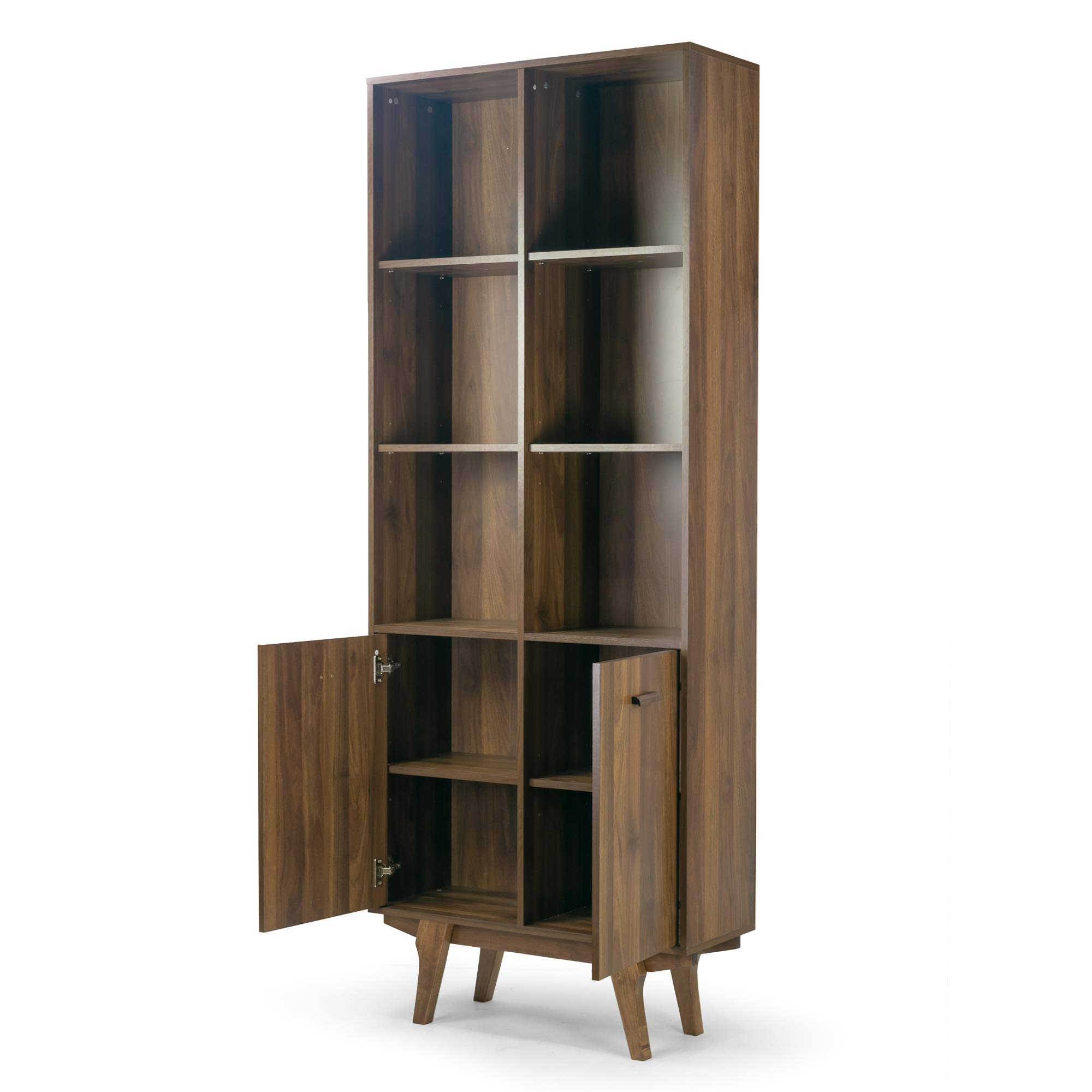 Ansel Wood Bookcase Display Shelf with Storage Cabinet in Walnut - Stylish Living Room Furniture for Home Office & Modern Decor