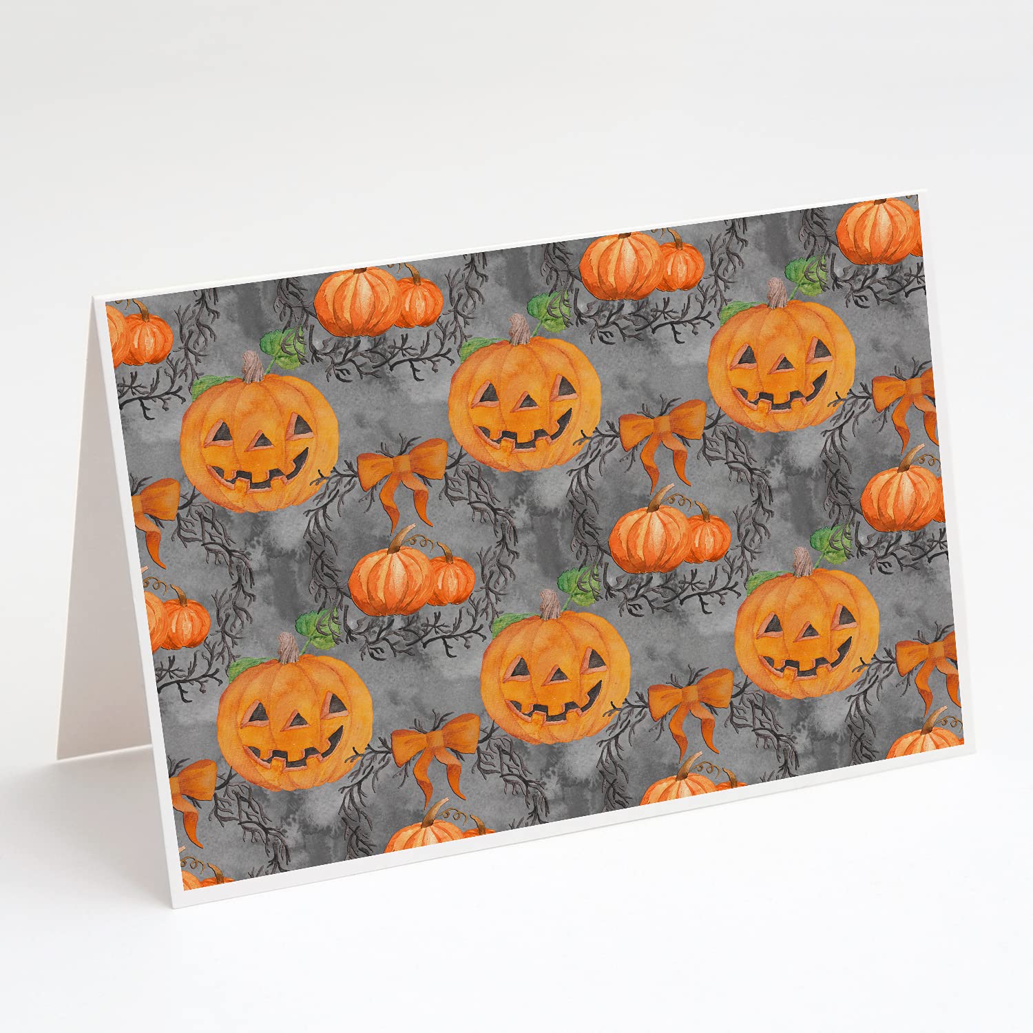 Watercolor Halloween Pumpkins Greeting Cards - Pack of 8 Blank A7 Note Cards (5x7 inches) with Envelopes - Whimsical Fall Stationery for Halloween Parties, Thank You Notes & Autumn Decor