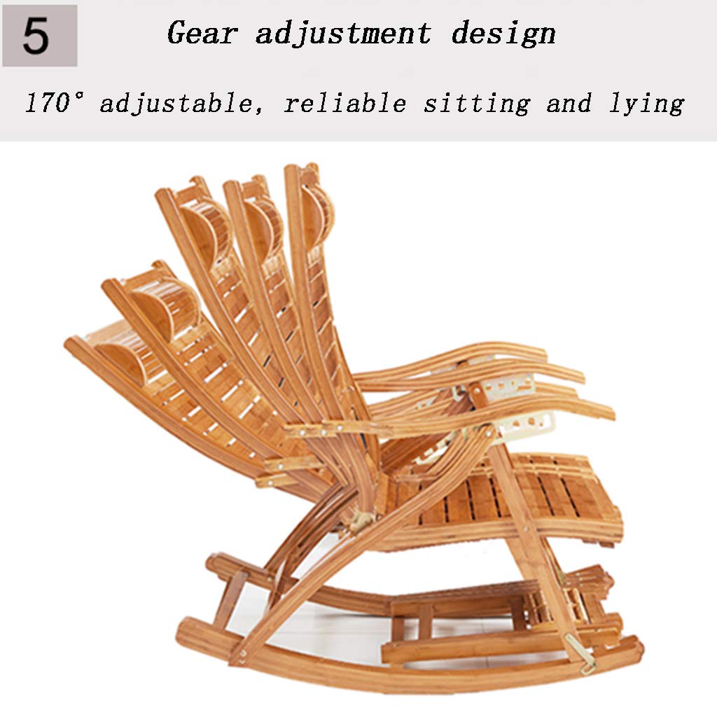 Bamboo Rocking Chair with Foot Massage Roller - Adjustable Folding Lounge Chair for Elderly, Perfect for Relaxation, Sunbathing & Siesta in Garden, Patio or Balcony