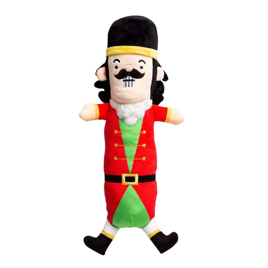 Pearhead Holiday Nutcracker Dog Toy - Christmas Plush with Squeaker for Pets
