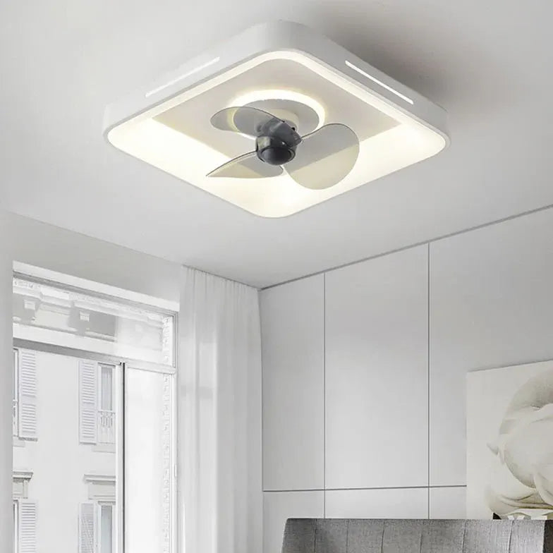 Square 3-Blade Ceiling Fan with LED Light Kit - Modern Low Profile Flush Mount for Bedroom, Living Room & Office