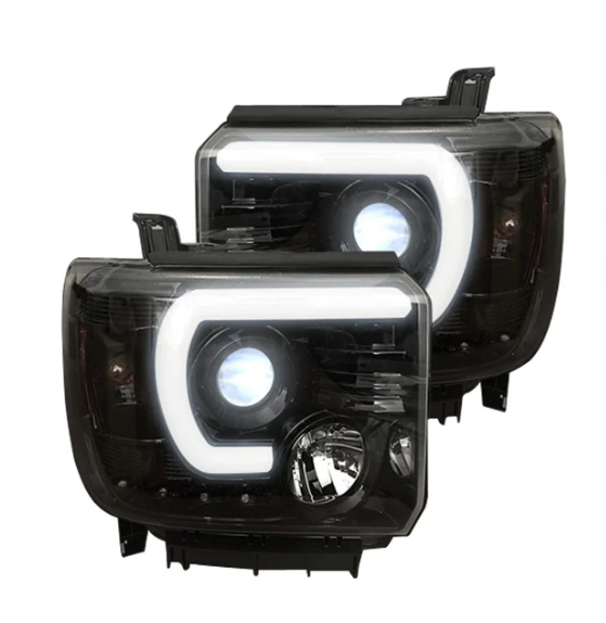 GMC Sierra & Denali 1500 2014-2018 Projector Headlights with Smooth OLED DRLs & Halos - Smoked/Black - Upgrade for Night Driving & Off-Road Adventures