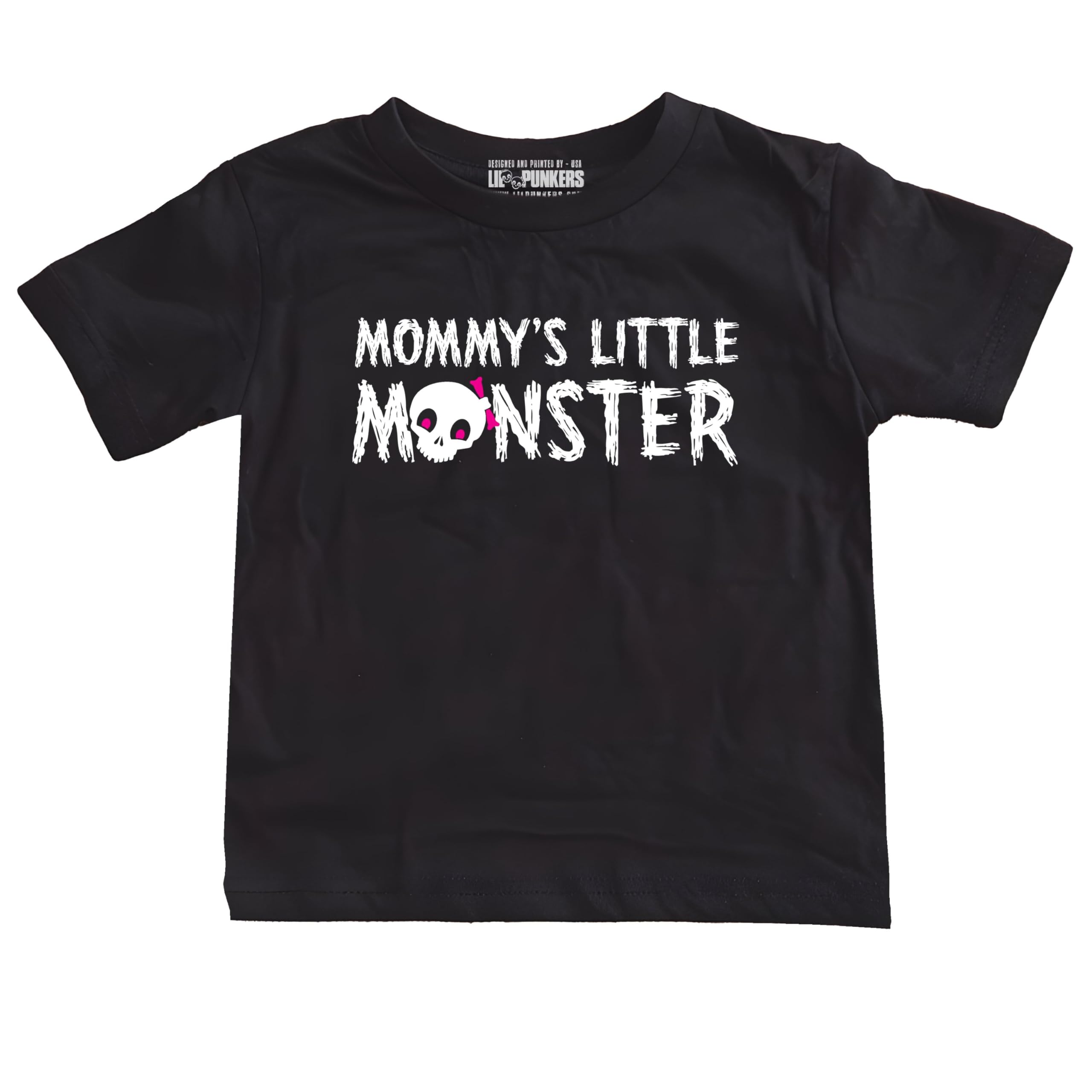 Mommy's Little Monster Cute Skull Print T-Shirt for Girls | Trendy Gothic Kids Fashion | Perfect for Halloween, Birthday Parties & Casual Wear