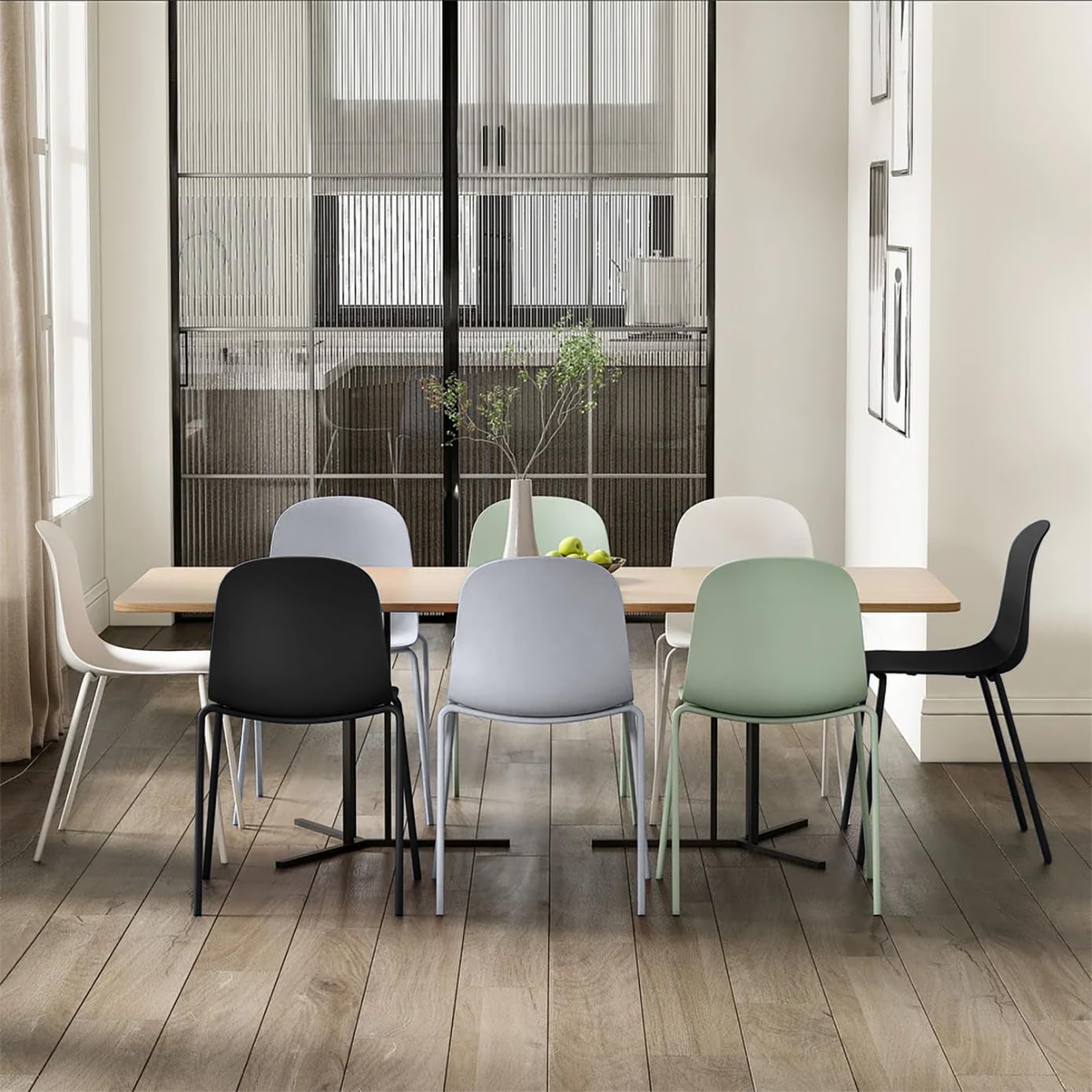 2-Pack Modern Stackable Armless Dining Chairs - 4 Plastic Shell Seats with Sturdy Metal Legs for Indoor/Outdoor Use - Perfect for Kitchen, Dining Room, Patio & Backyard (White)