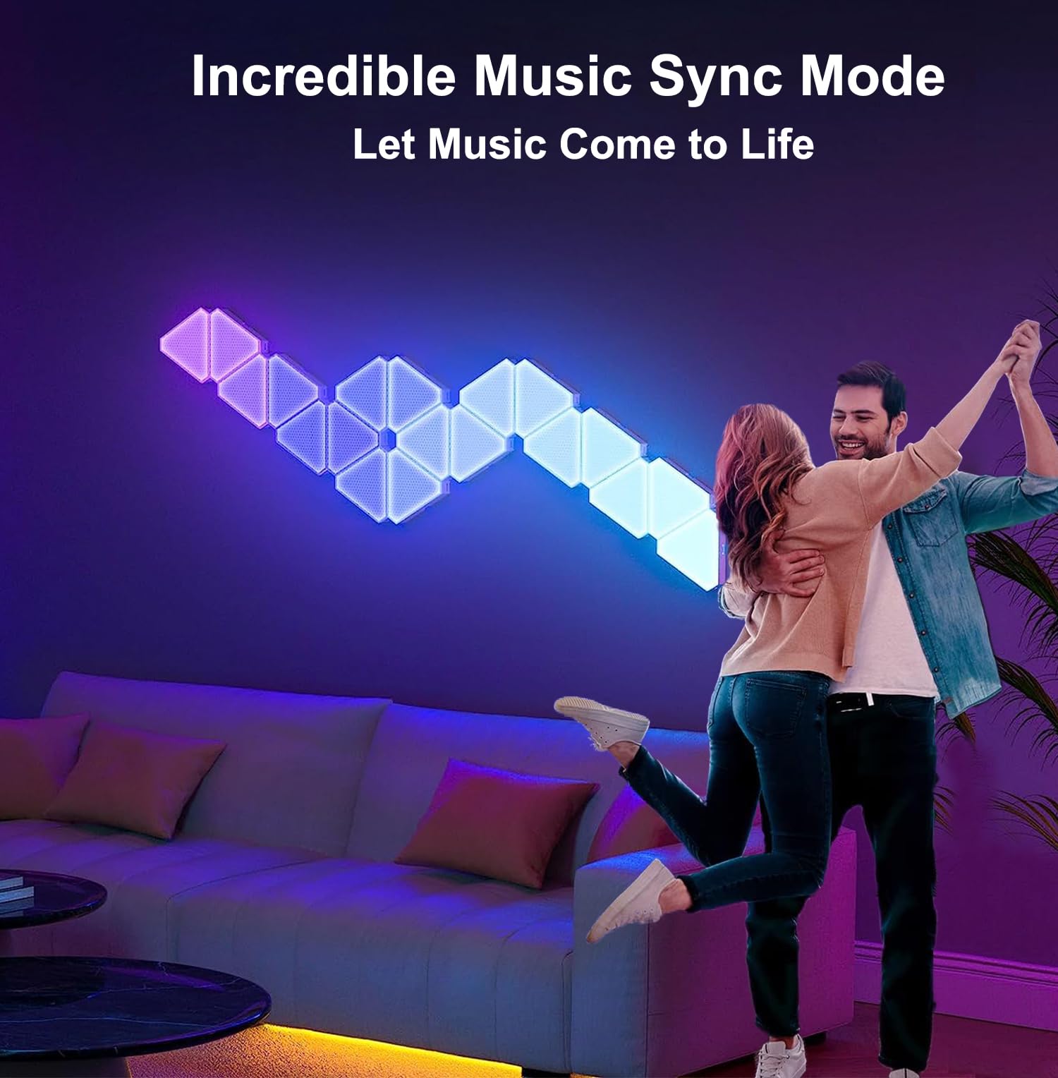 RGB Triangle LED Wall Lights for Gaming Room & Bedroom - 12 Pack Smart Home Light Panels with Alexa & Google Assistant Compatibility - APP/Voice/Remote Control, Music Sync Lighting for Gaming Setup, Home Theater & Party Decor