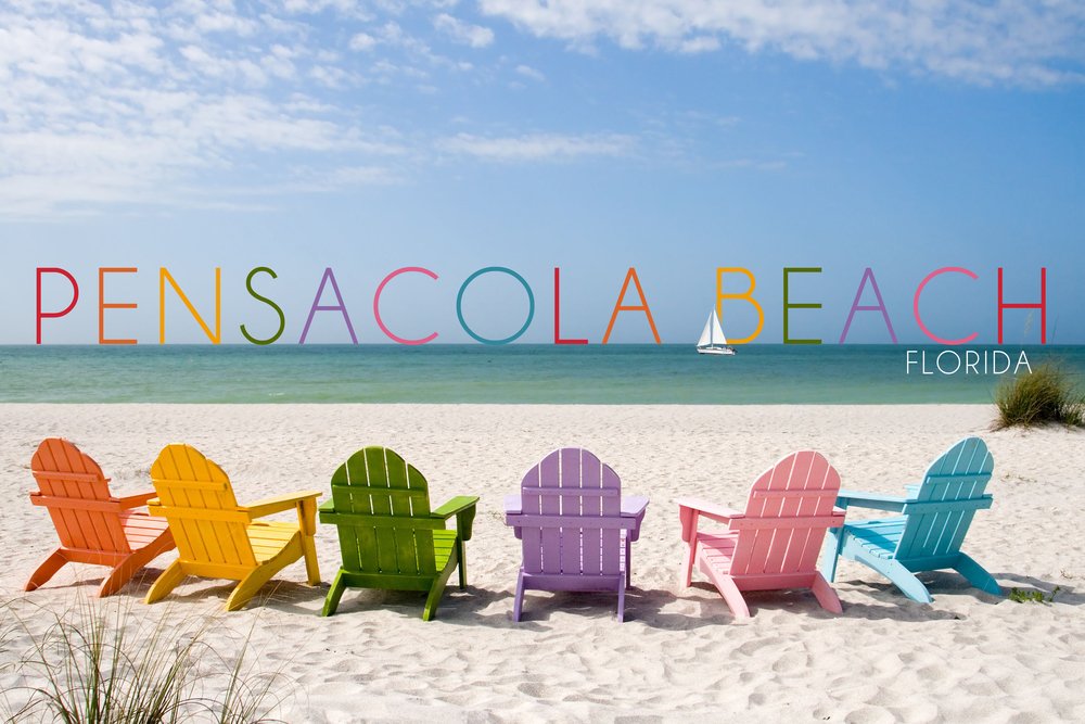 Vibrant Pensacola Beach Florida Colorful Chairs Wall Art Poster - 12x18 Room Decor for Coastal Living & Beach House Style