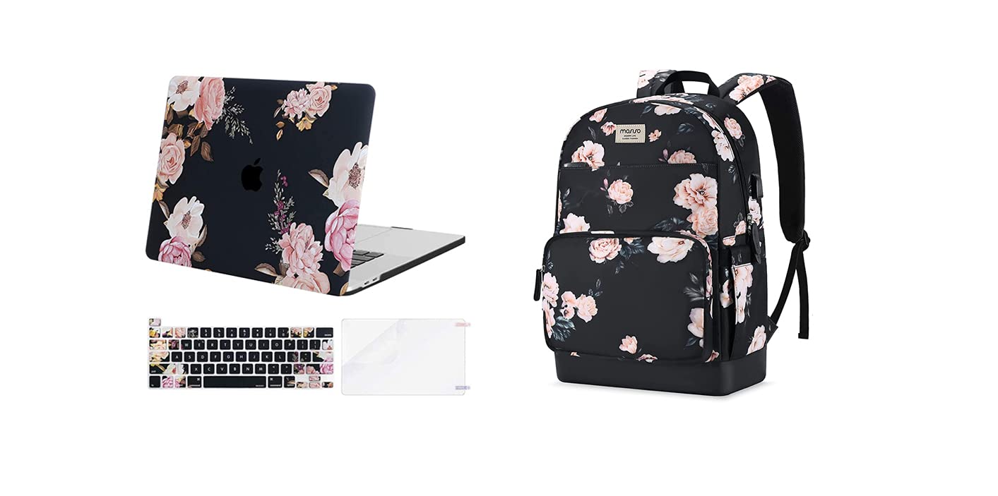 MOSISO MacBook Pro 16 inch Case & Laptop Backpack Set - Compatible with A2141 Model (Peony & Camellia Design) - Perfect for Work, Travel, and School Protection