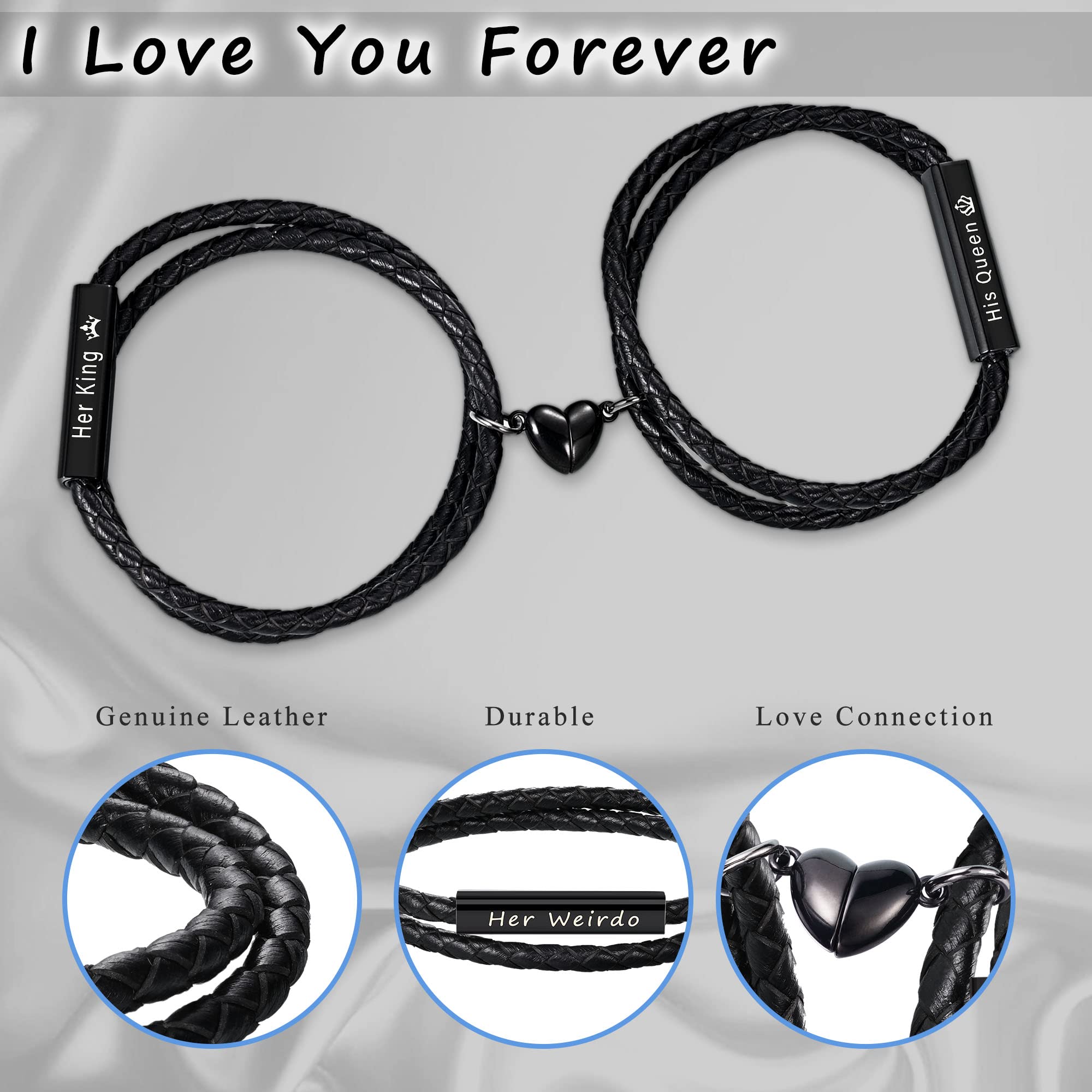 Personalized Matching Couple Bracelets for Women & Men - Engraved Leather Promise Bracelets for Anniversary, Birthday, Christmas Gifts - Boyfriend & Girlfriend Jewelry Set for Romantic Occasions & Special Moments