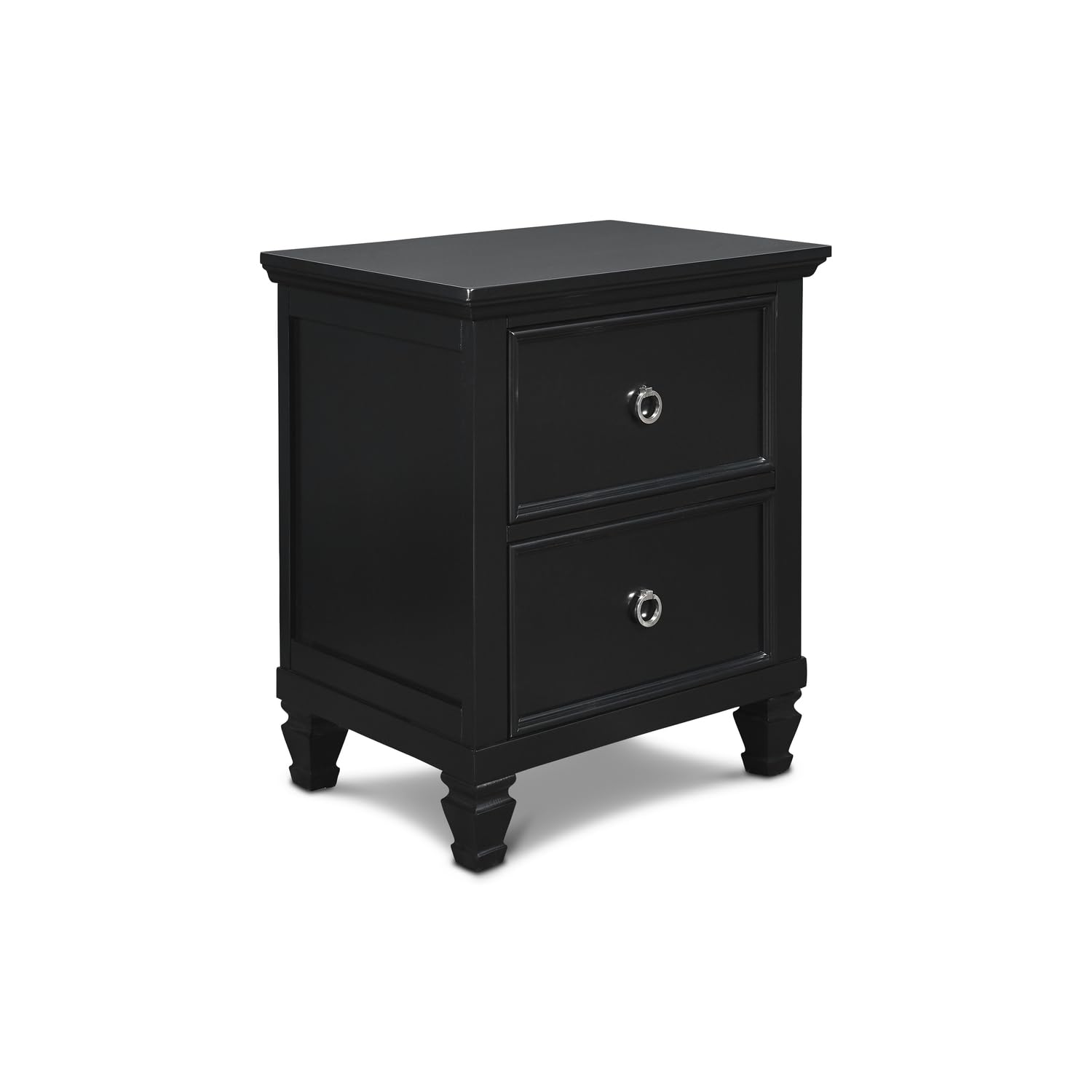 Tamarack Wood 2-Drawer Nightstand - Classic Black Bedside Table with Storage for Bedroom, Living Room & Office Furniture