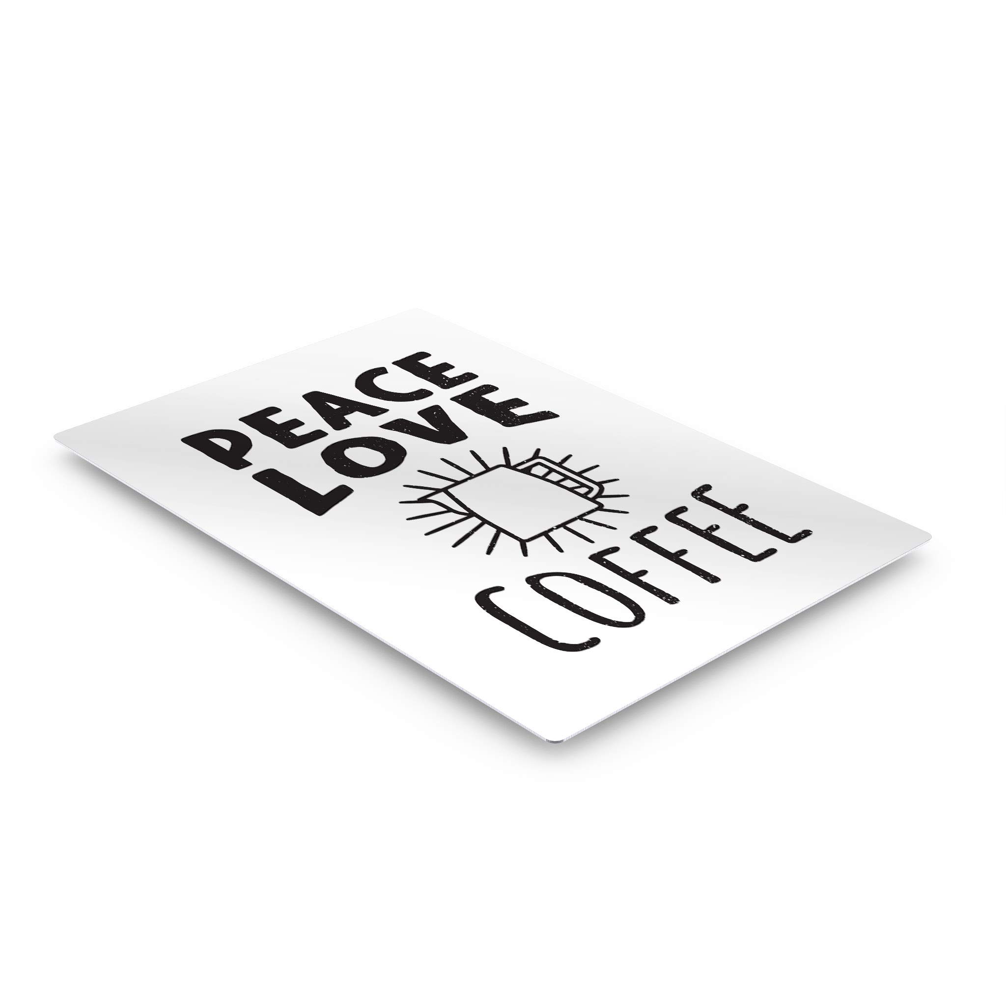 Peace Love Coffee Metal Wall Art Print - Black & White Coffee Pot Sign for Kitchen Decor, Farmhouse, Office & Coffee Shop - Inspirational Gift Idea (12x8 Inches) - Perfect for Home, Restaurant & Cafe Décor