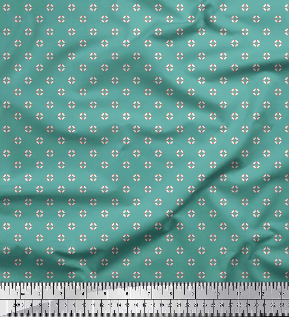 Soimoi Moss Georgette Brown Fabric by The Yard - 42 Inch Wide Printed Fabric with Small Swimming Ring Design for Summer Swimwear, Beach Cover-Ups & DIY Crafts