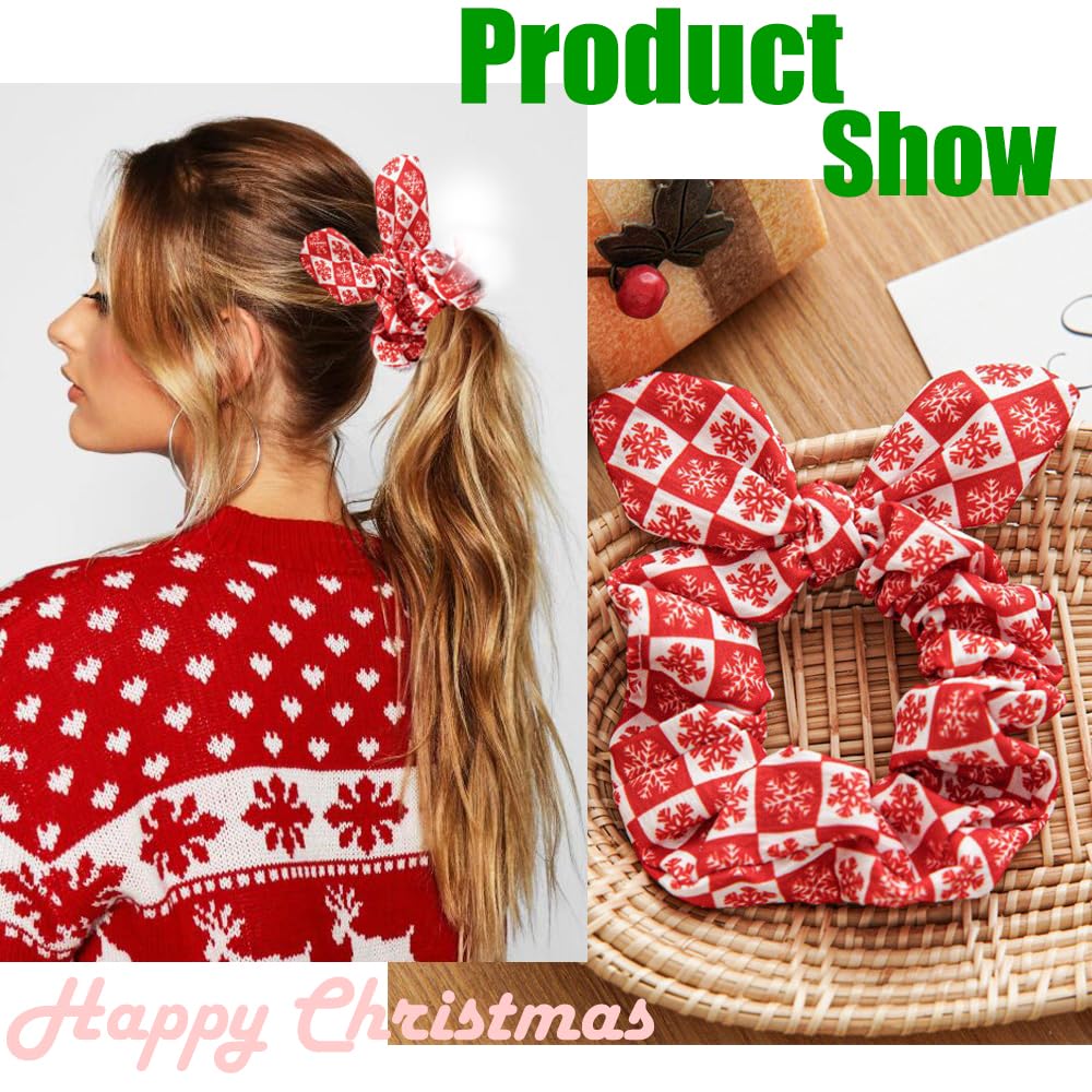 6-Piece Christmas Bow Scrunchies for Women & Girls - Cute Bunny Ear Hair Ties, Ponytail Hair Bands & Hair Accessories (Perfect for Holidays, Gifts & Everyday Styling)