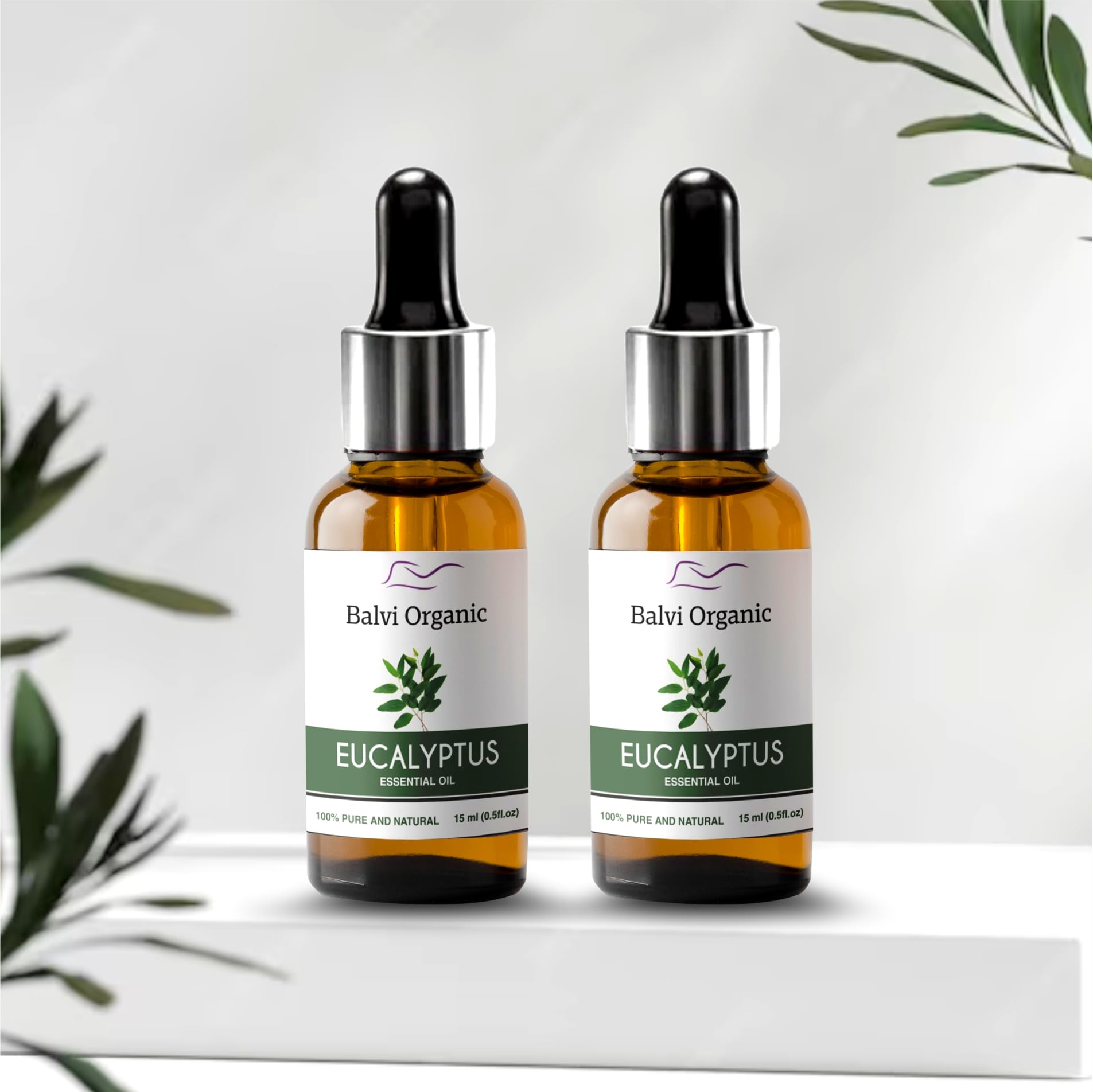 100% Pure Eucalyptus Essential Oil for Hair Growth, Steam Inhalation & Aromatherapy | Undiluted Natural Nilgiri Oil for Skin Care, Muscle Relaxation | 15ml (2 Pack) | Perfect for Diffusers, Massage & Home Spa