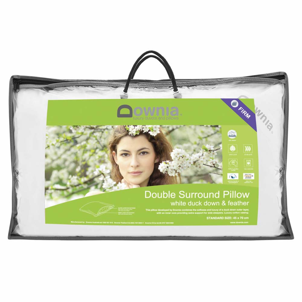 Premium Double Surround Collection Down & Feather Firm Profile Pillow for Side & Back Sleepers - Ultra Supportive & Hypoallergenic Bed Pillow for Neck Pain Relief - Perfect for Home, Hotel & Travel Use