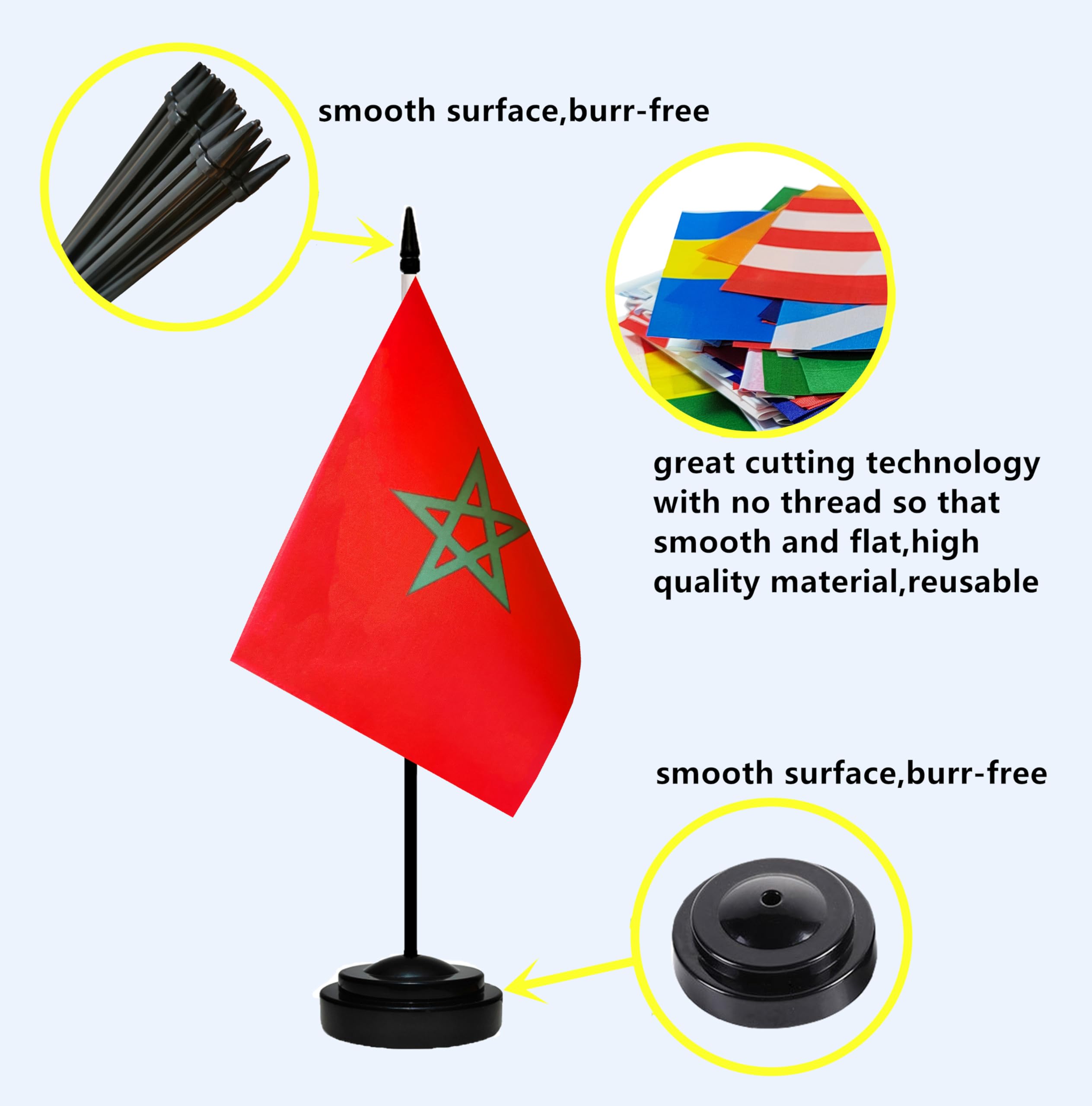 Premium Miniature Morocco Flag Set - 2 Pack Small Desk Flags with 13