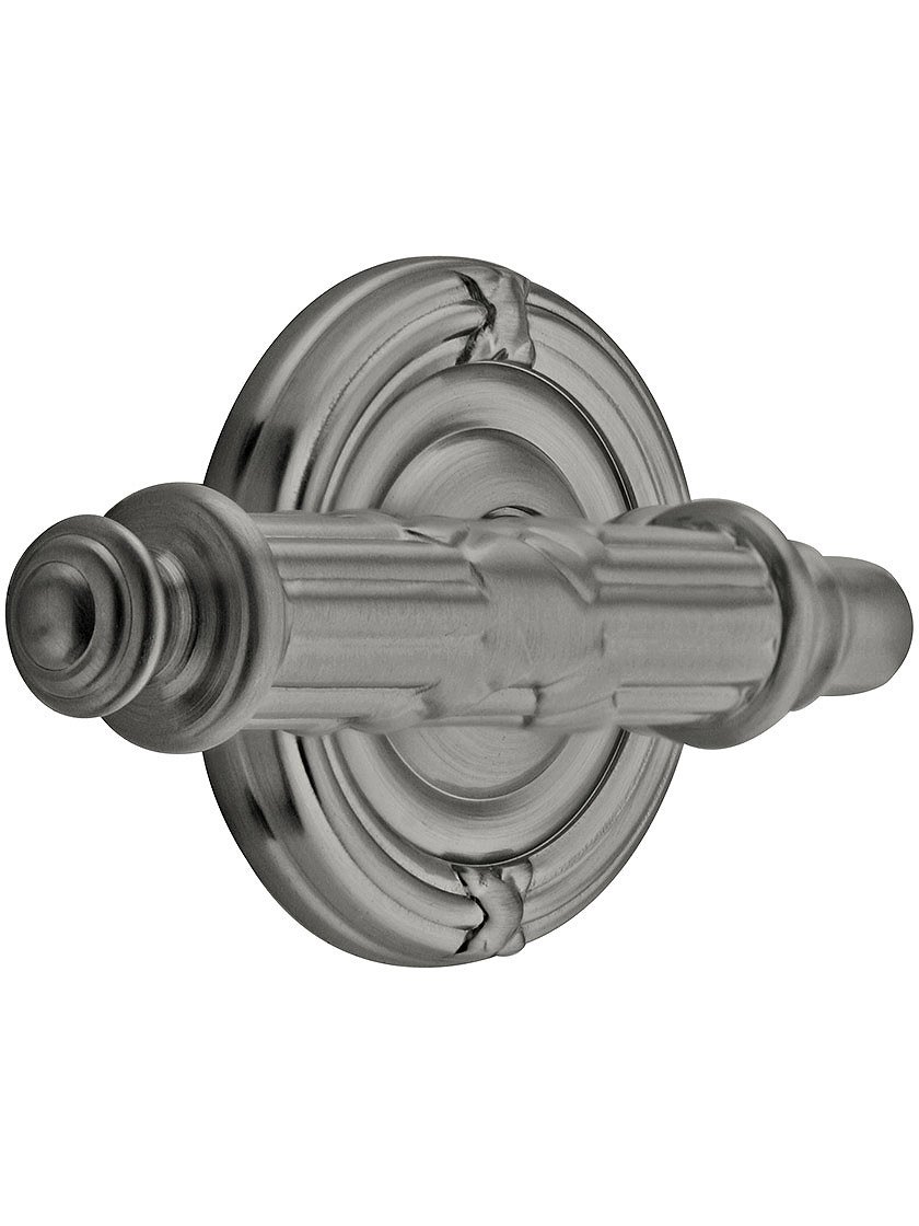 Emtek Ribbon and Reed Door Set with Matching Lever Handles - Left Hand Privacy in Antique Pewter Finish - Perfect for Bedroom, Bathroom & Interior Doors