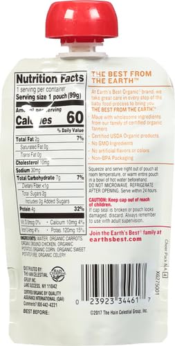 Earth's Best Organic Stage 3 Baby Food Pouches - Homestyle Chicken Pot Pie Puree for Toddlers 2+ Years | 3.5oz Resealable Pouch | USDA Certified Organic | Perfect for On-the-Go Meals & Snacks