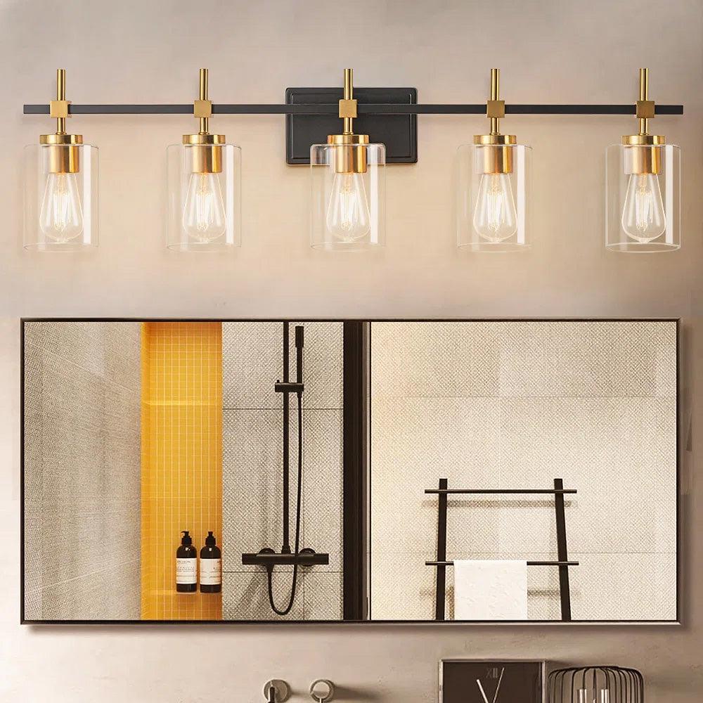 Jasper Modern Clear Glass 5-Light Bathroom Vanity Light Fixture - Perfect for Bathroom, Powder Room, and Dressing Area Lighting