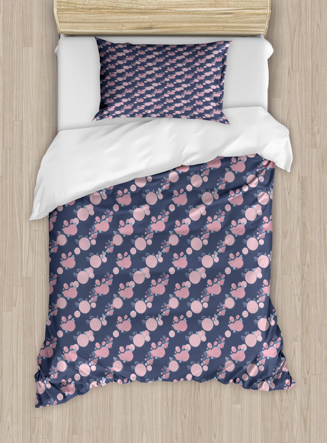 Ambesonne Garden Art Duvet Cover Set - Abstract Pink Asters Floral Pattern, Romantic Botany Bedding Set (2 Duvet Covers + 4 Pillowcases), 2-Pack California King Size, Dark Slate Blue & Blush - Perfect for Master Bedroom, Guest Room & Bohemian Home Decor