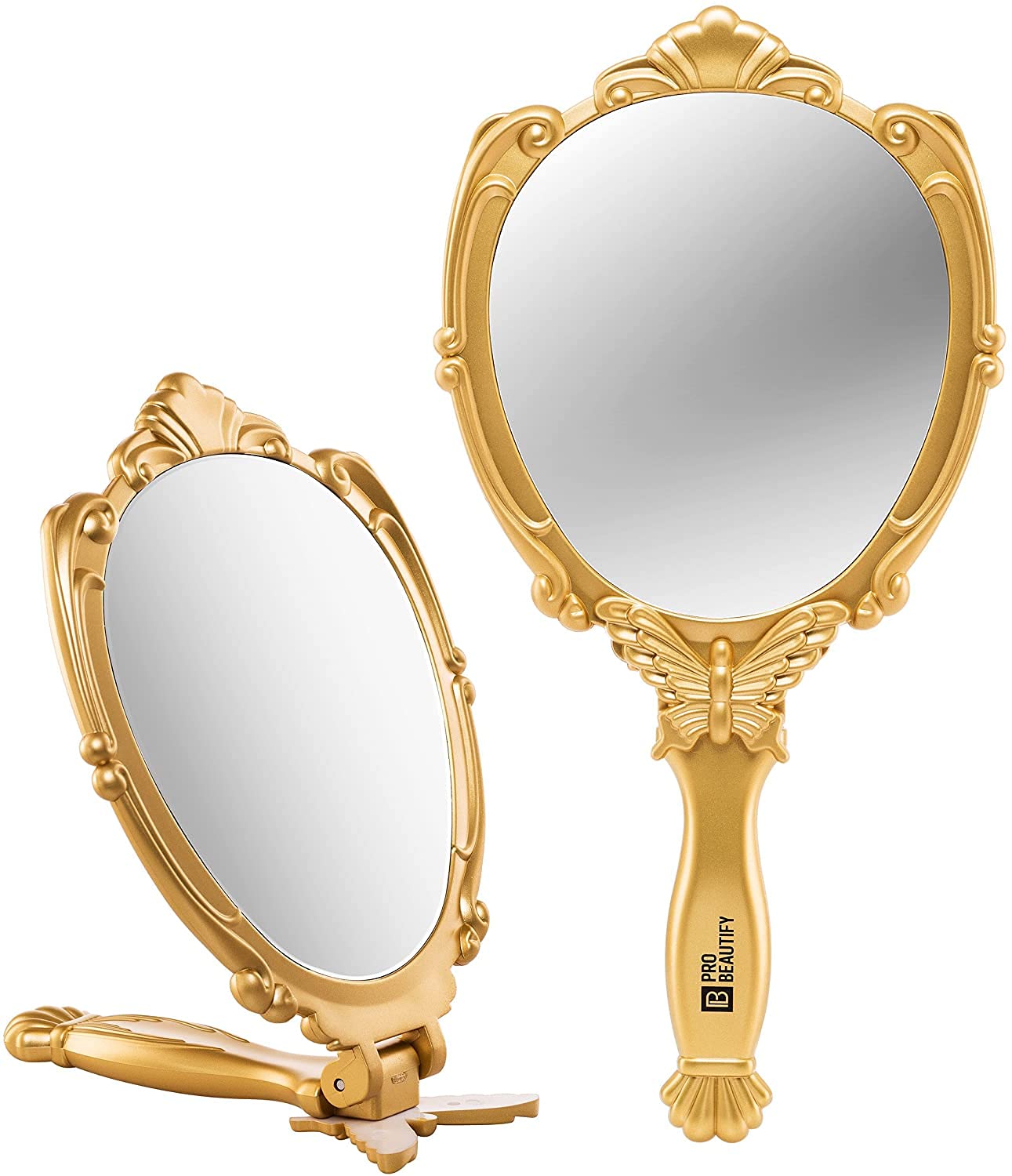 Butterfly Design Handheld Mirror with Handle - 180° Folding Portable Travel Makeup Mirror for Women (Gold) | Lightweight Decorative Vanity Mirror for Home, Bedroom & On-the-Go Touchups