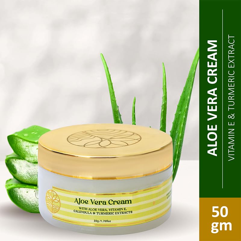Omeo Aloe Vera Cream 50g with Vitamin E, Calendula & Turmeric Extracts - Hydrating Face & Body Moisturizer for Dry Skin | Smooth, Nourished & Moisturized | Perfect for Daily Skincare & After Sun Care