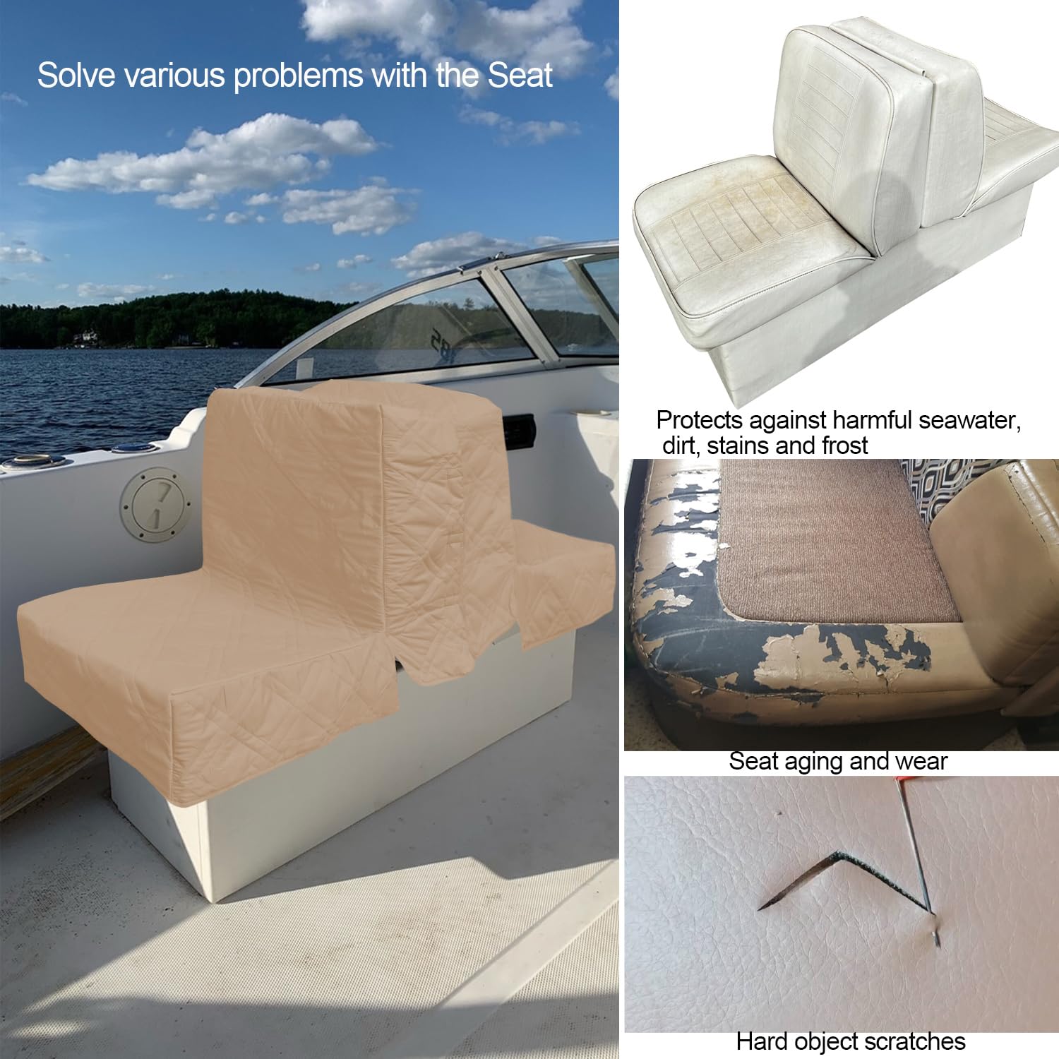Back to Back Boat Seat Covers - Waterproof Replacement Lounge Seat Covers for Boats | Soft Microfiber Fabric | Protects Damaged Seats (2-Pack, Gray Brown) | Perfect for Marine, Fishing & Outdoor Activities