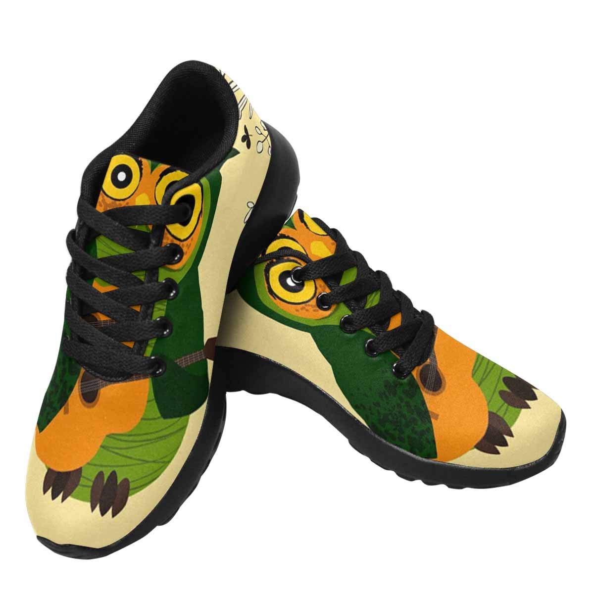 InterestPrint Women's Running Sneakers - Lightweight Breathable Athletic Tennis Shoes with Cute Green Owl Guitar Design | Perfect for Jogging, Gym Workouts & Casual Wear