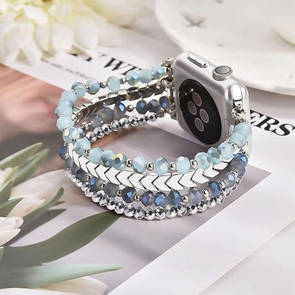 Elegant Beaded Stainless Steel Apple Watch Band for Women - Stylish & Durable Accessory for Work, Gym & Everyday Wear