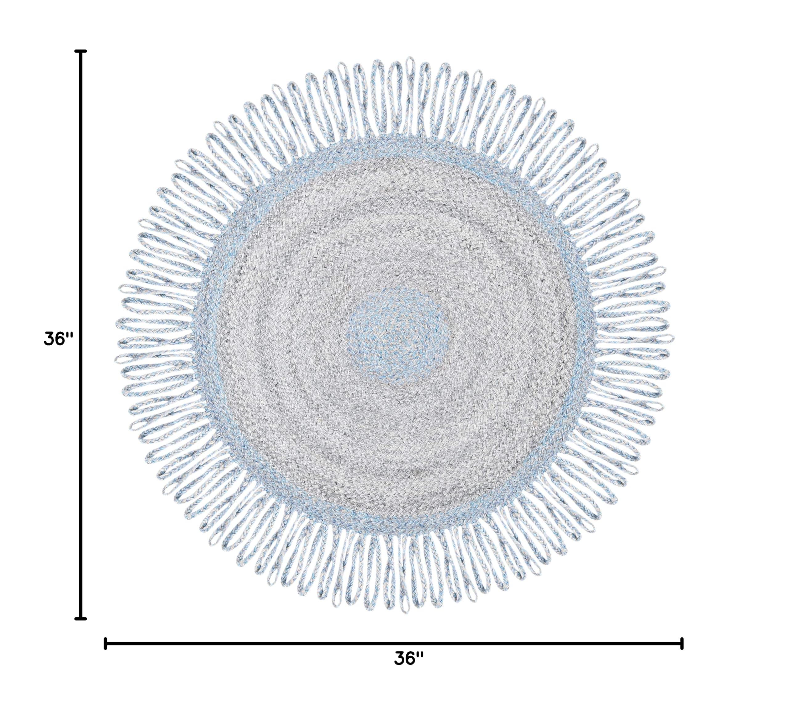 SAFAVIEH Cape Cod Collection 3-Foot Round Blue and Grey Handmade Tassel Area Rug - Perfect for Living Room, Bedroom, or Office Decor